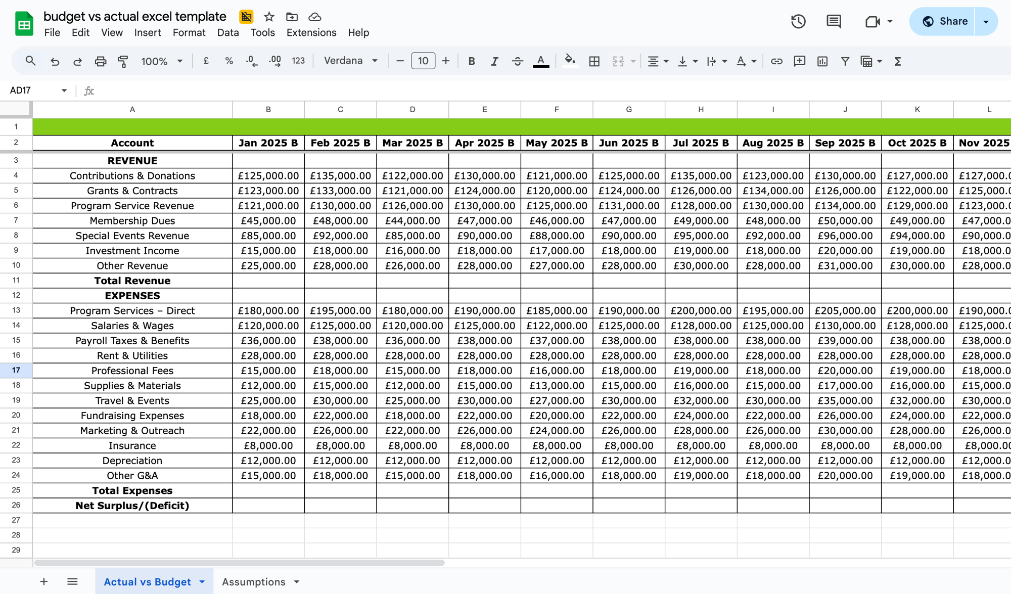 budget vs actual excel template