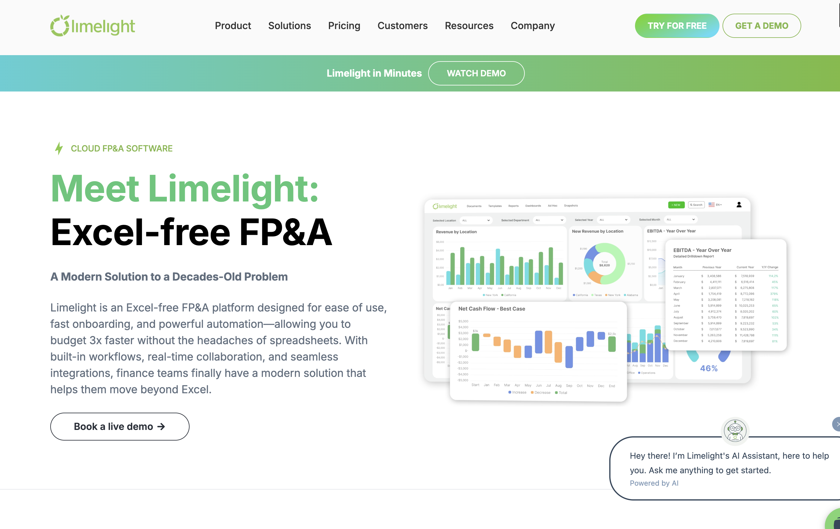 Limelight FP&A homepage screenshot