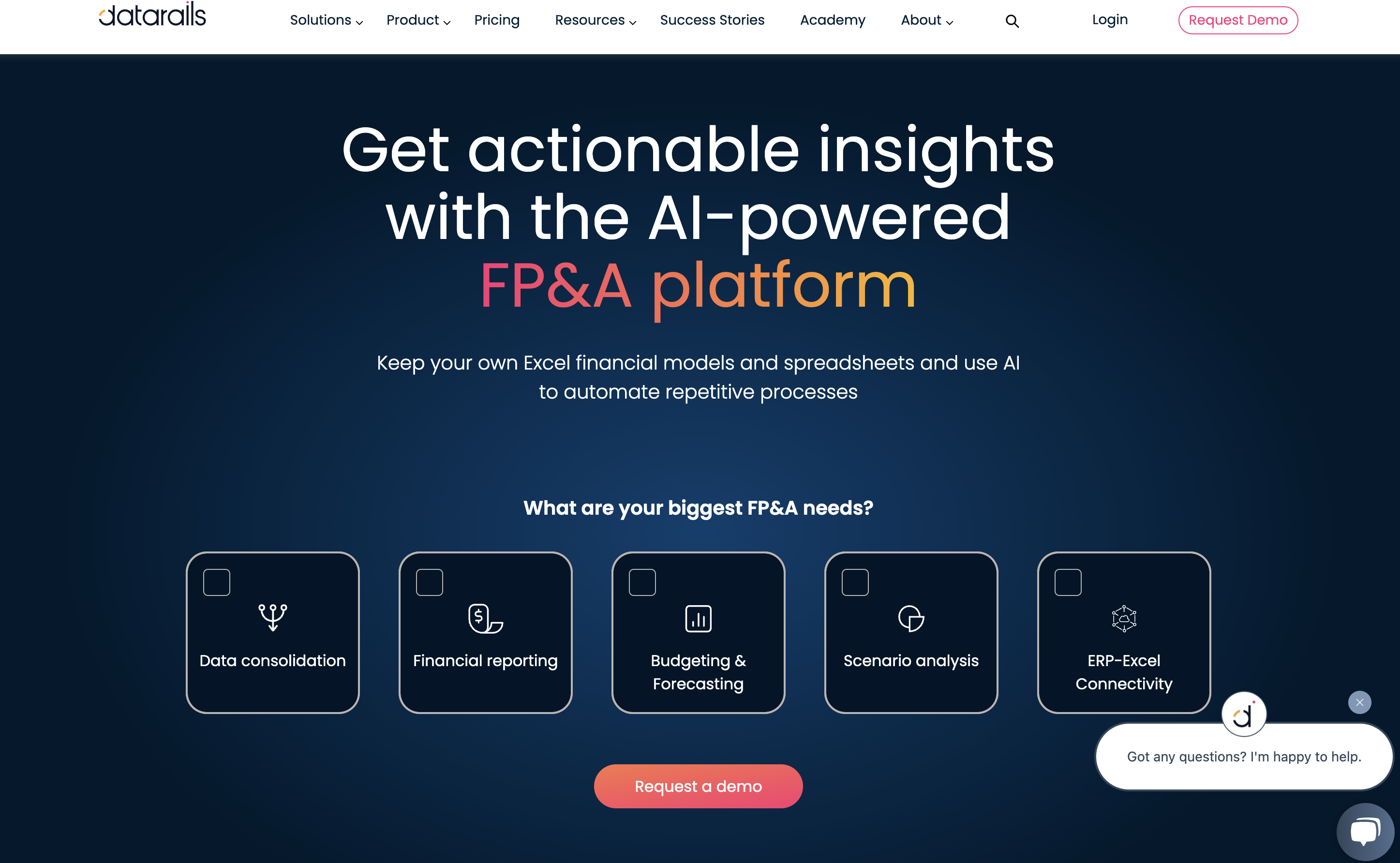 Datrails FP&A homepage screenshot