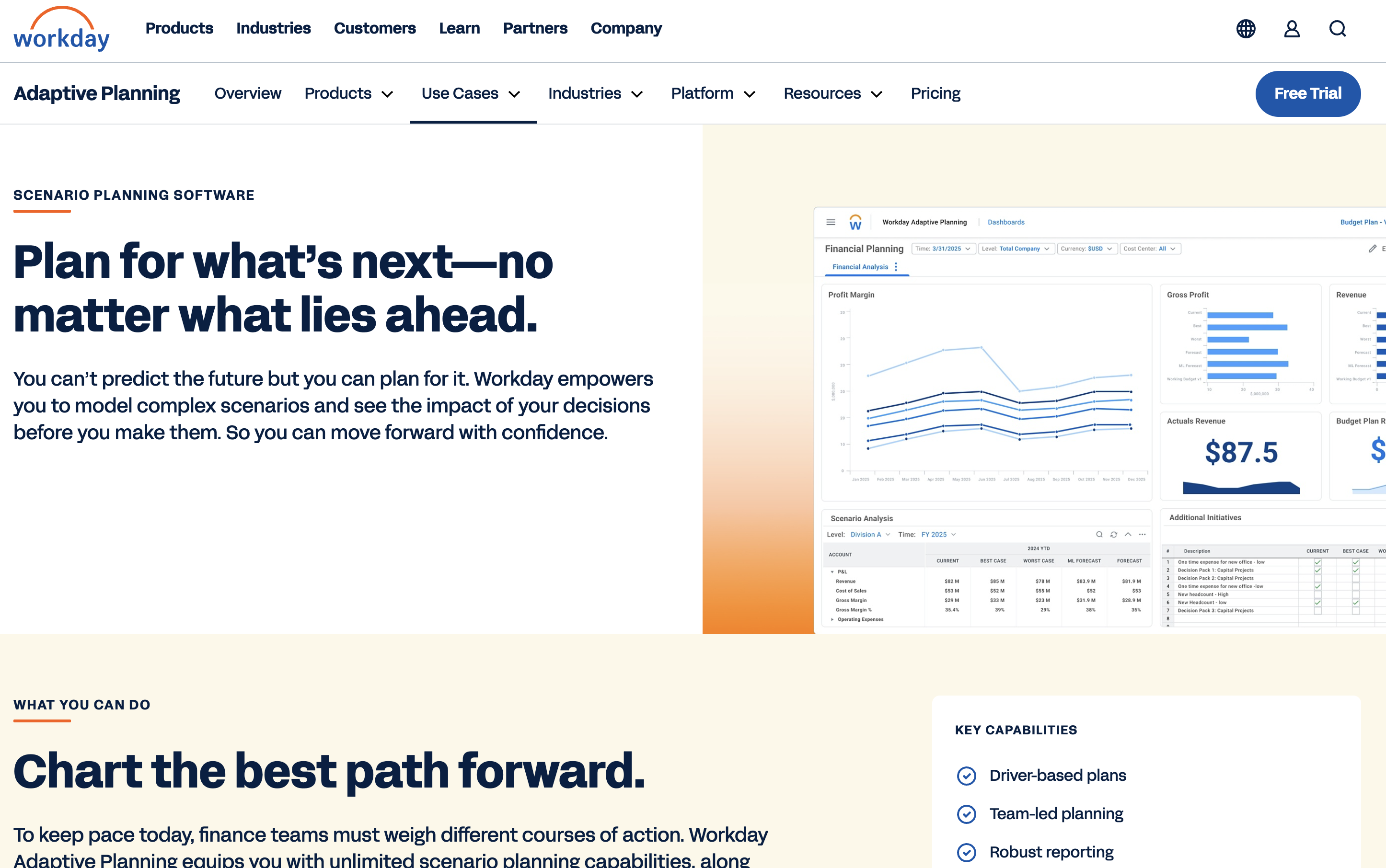 Workday Adaptive Planning scenario planning tool homepage screenshot