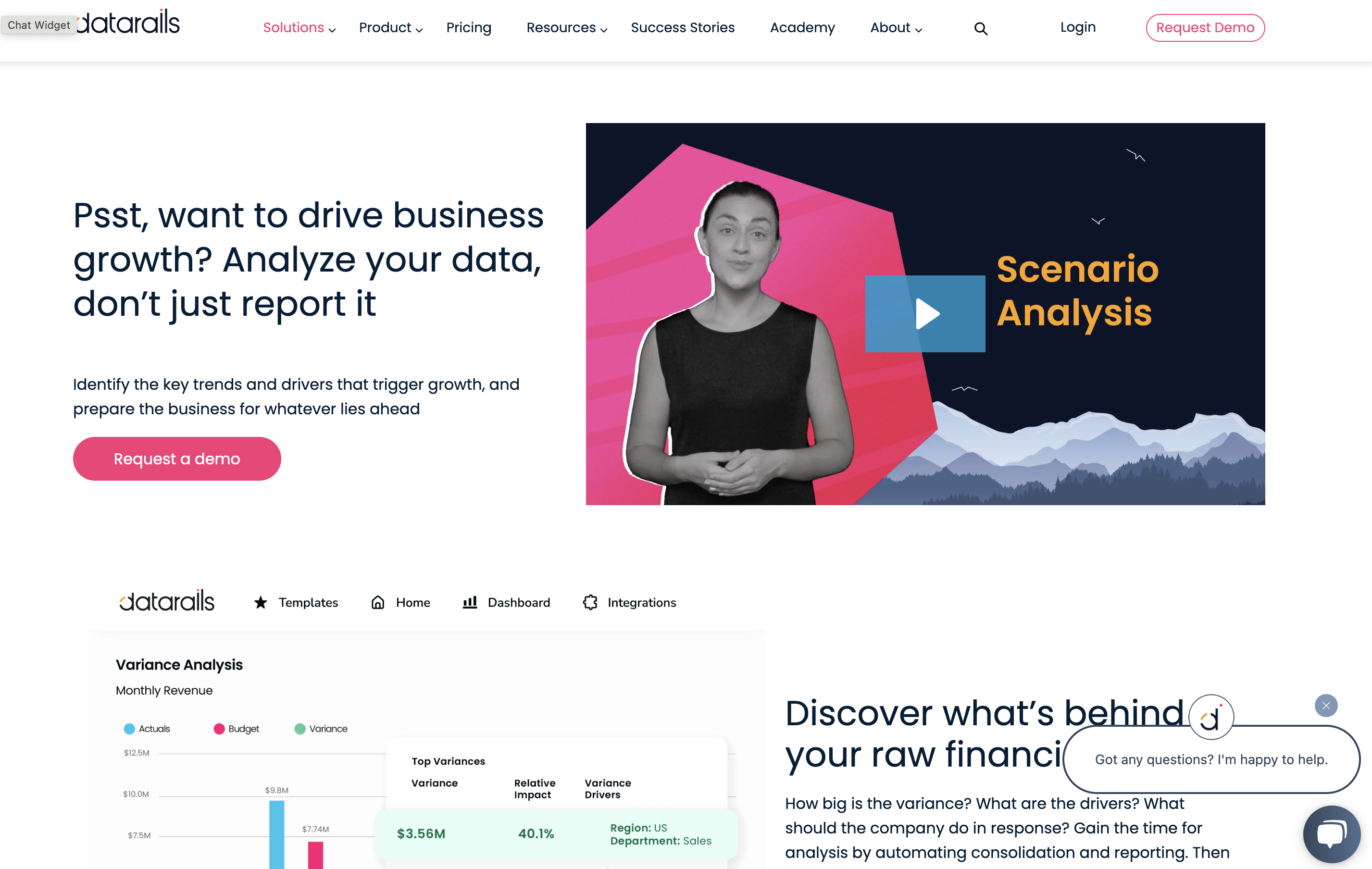 Datarails scenario planning tool homepage screenshot