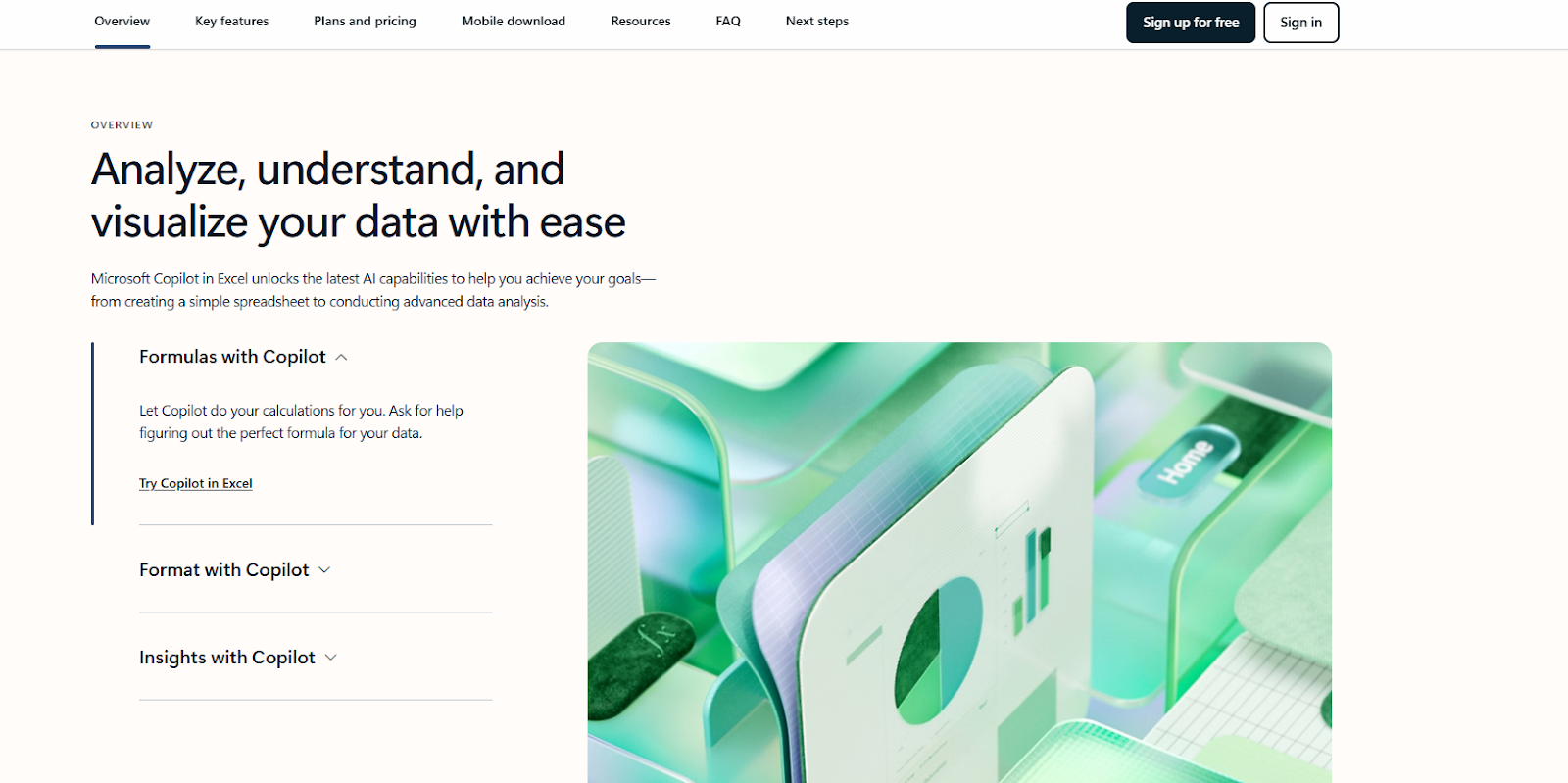 Microsoft Copilot in Excel landing page