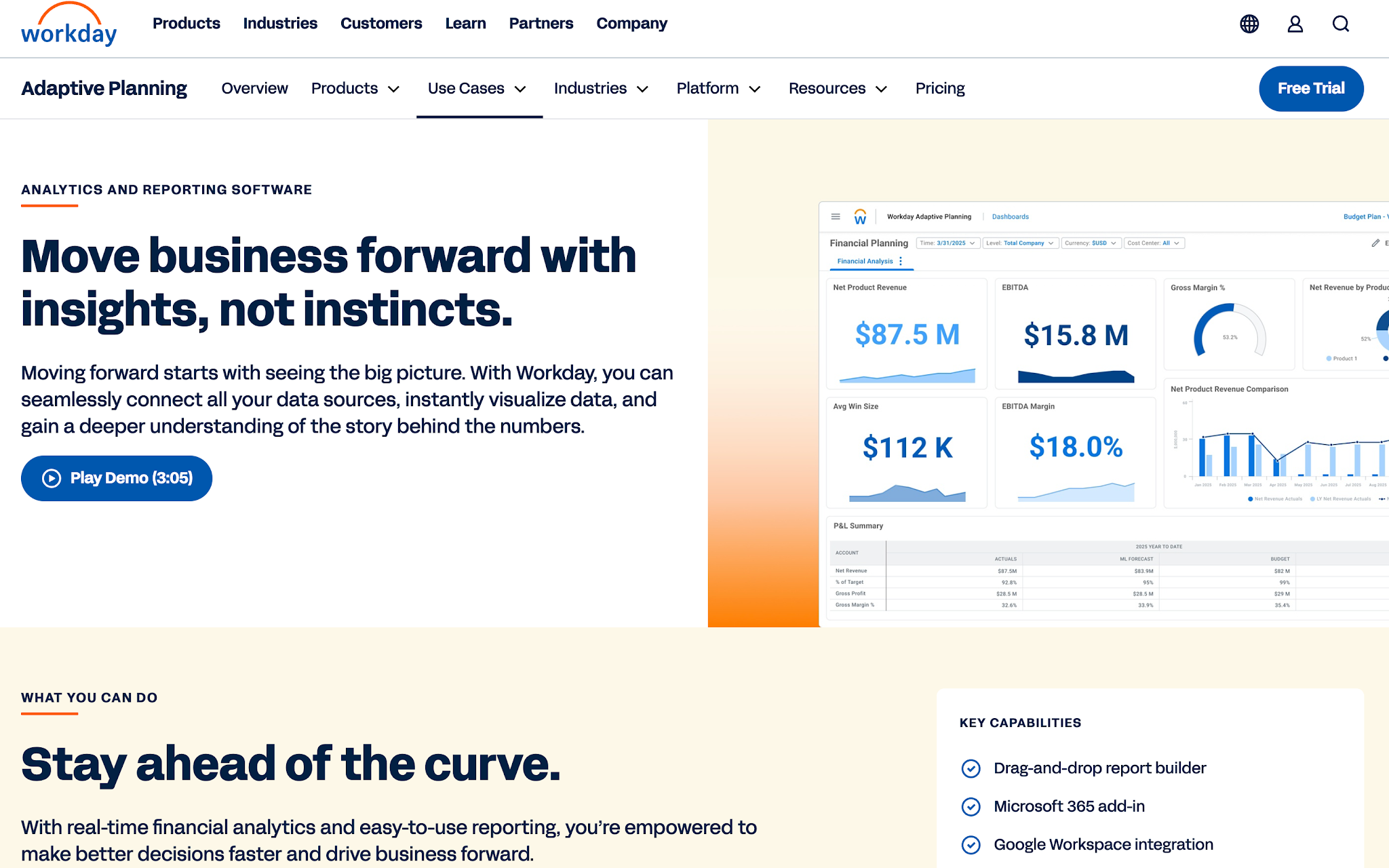 Workday Adaptive Planning analytics and reporting page
