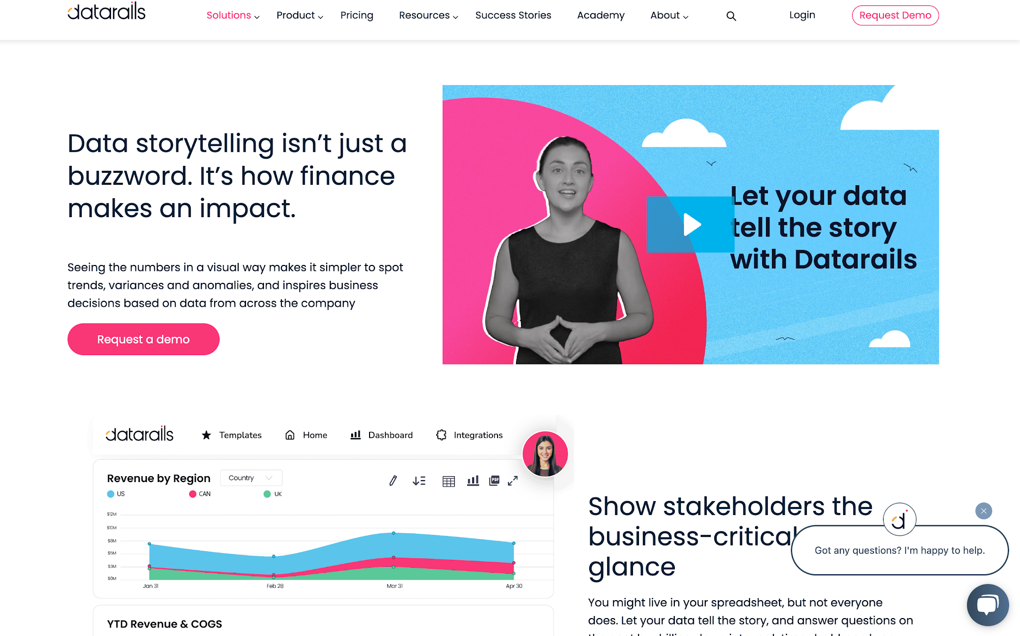 Datarails visualization page with dashboards and finance storytelling features