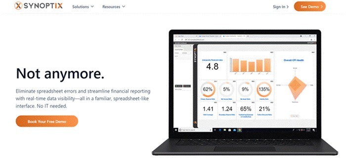 Synoptix financial reporting and analytics page