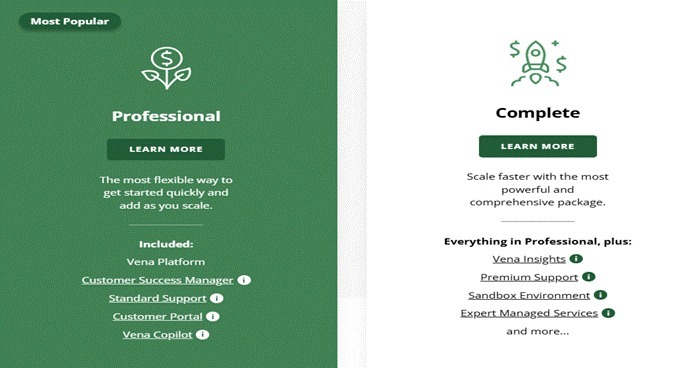 Vena Professional and Complete pricing plan comparison