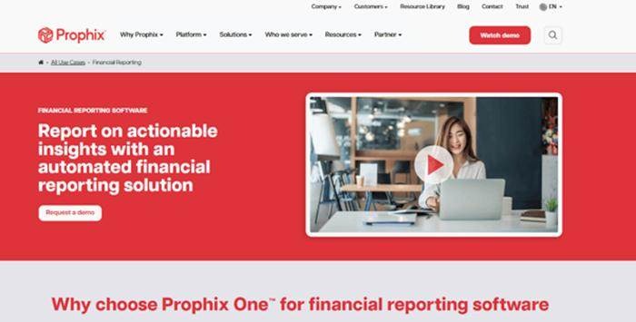 Prophix financial reporting software page