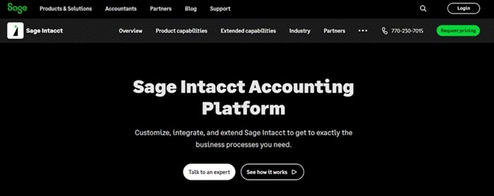 Sage Intacct financial reporting page