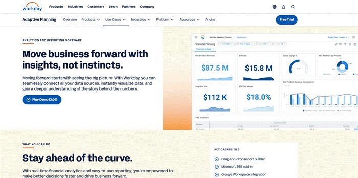 Workday Adaptive Planning reporting and analytics page