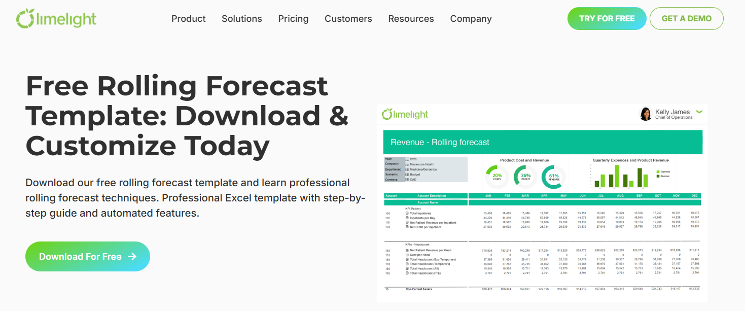 Limelight’s rolling forecast free template