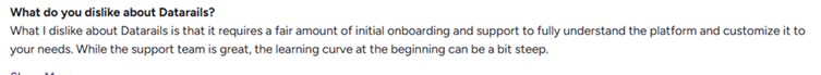 A Datarails G2 reviewer notes that initial onboarding and customization require support.