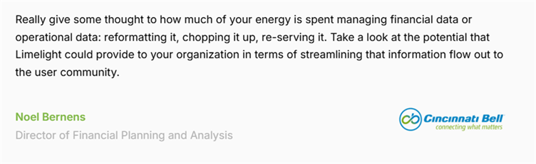 A Cincinnati Bell FP&A leader describes reducing time spent reformatting and re-serving financial and operational data with Limelight.