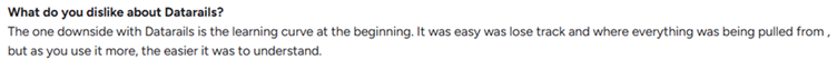 A Datarails G2 reviewer notes an initial learning curve when understanding where data is pulled from.