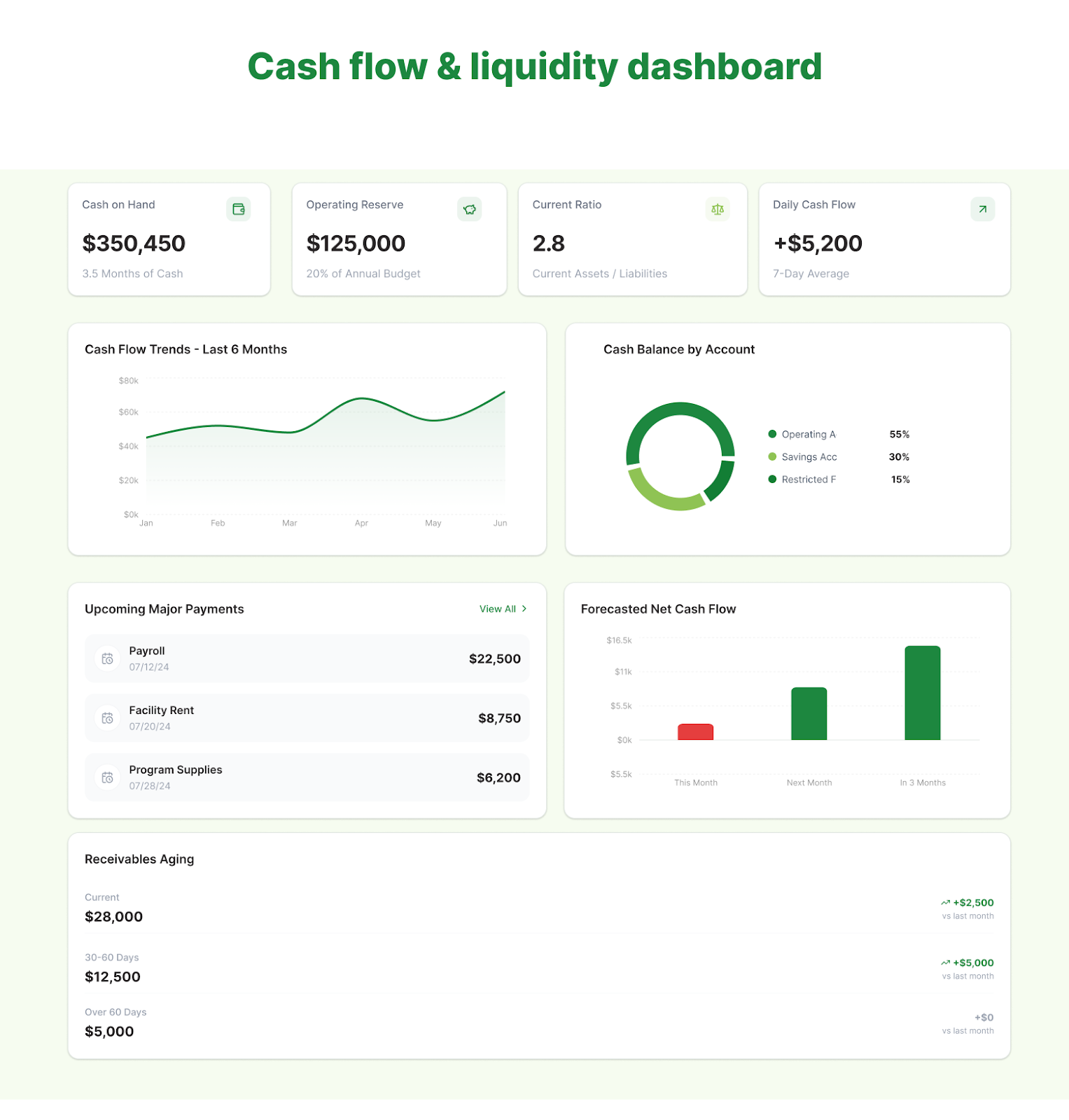 Visual depiction of Cash Flow and Liquidity Dashboard