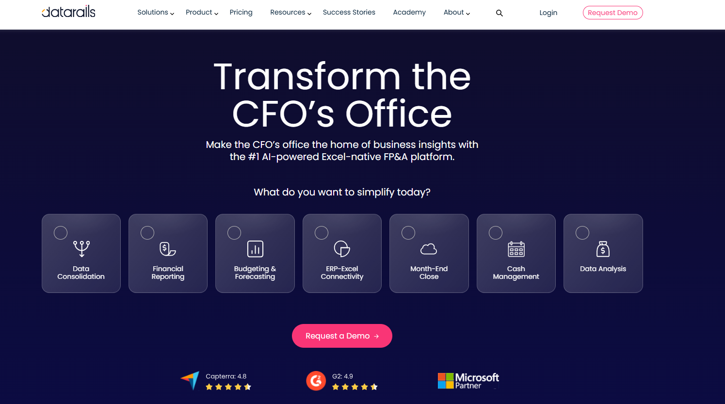 Datarails FP&A software homepage