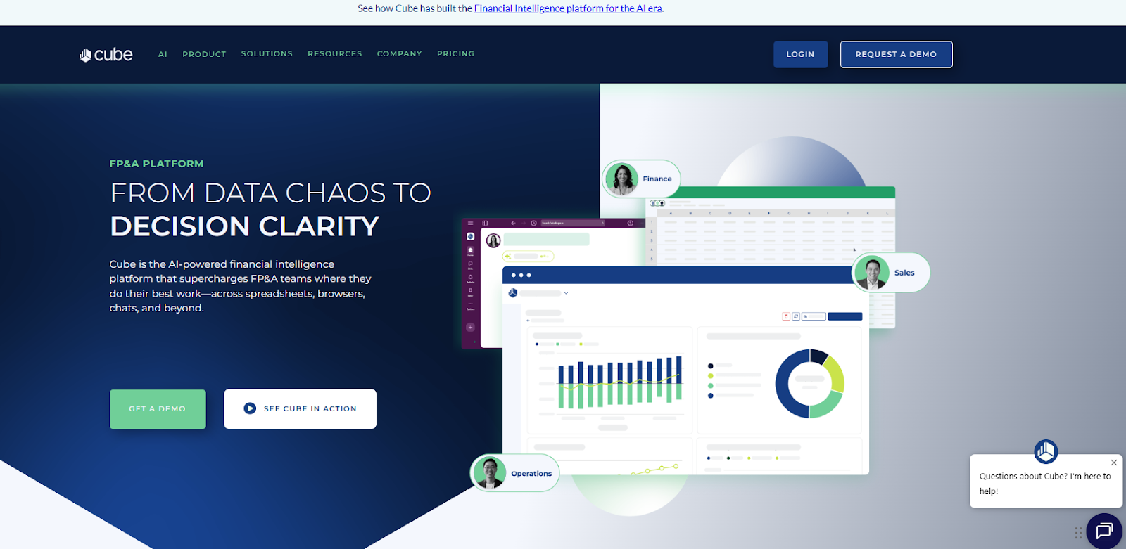 Cube Software’s financial analysis and planning platform homepage