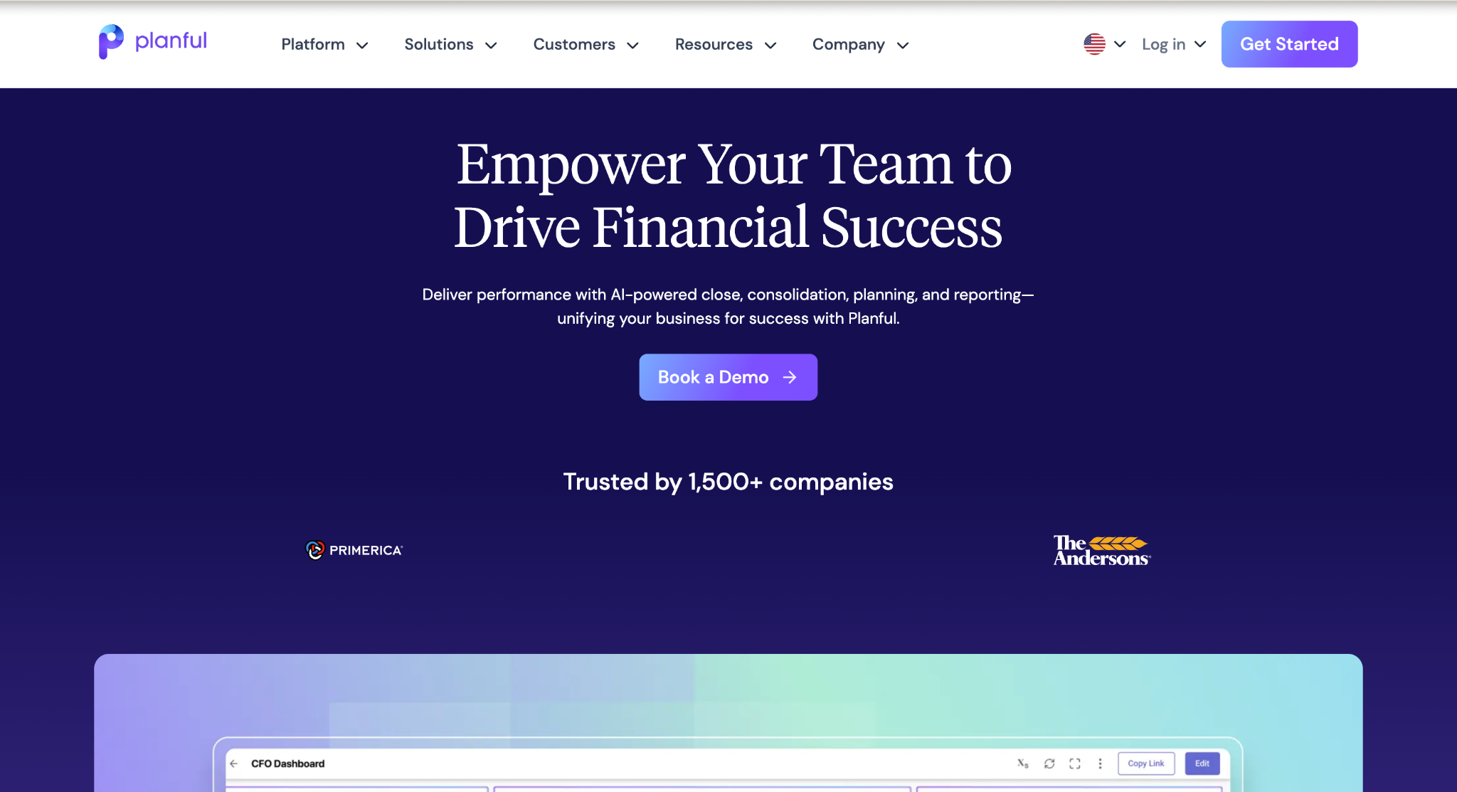 Planful FP&A software homepage screenshot