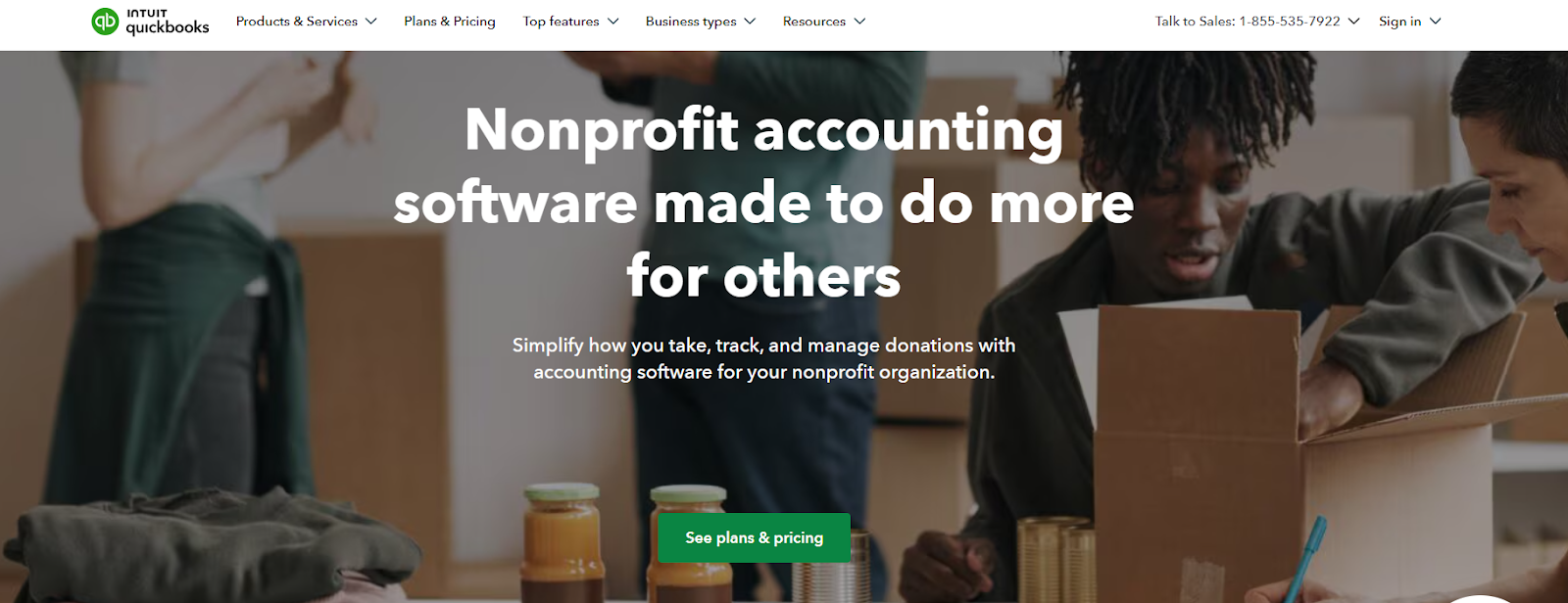 QuickBooks Online nonprofit accounting software landing page