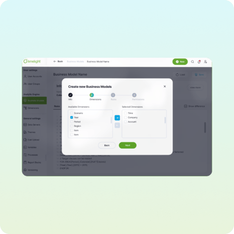 Limelight multidimensional model setup screen