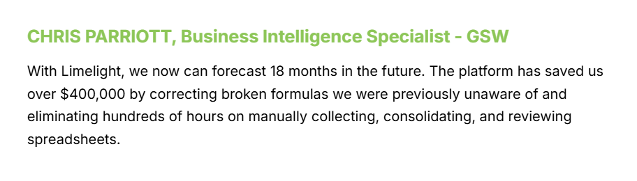 GSW Manufacturing client testimonial for Limelight