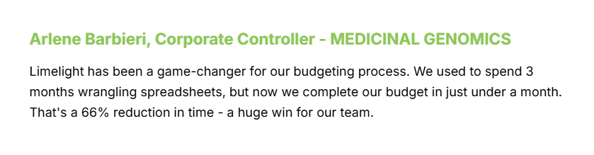 Medicinal Genomics client testimonial for Limelight 