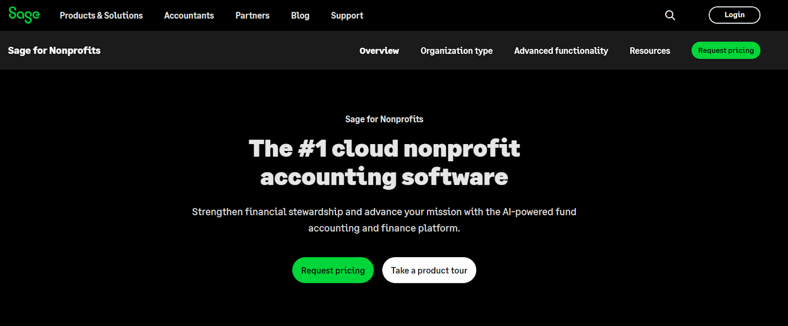Sage Intacct nonprofit accounting software landing page