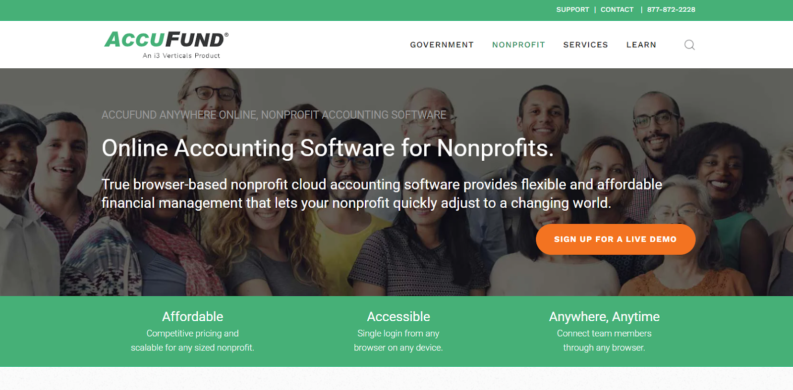 AccuFund nonprofit accounting software landing page