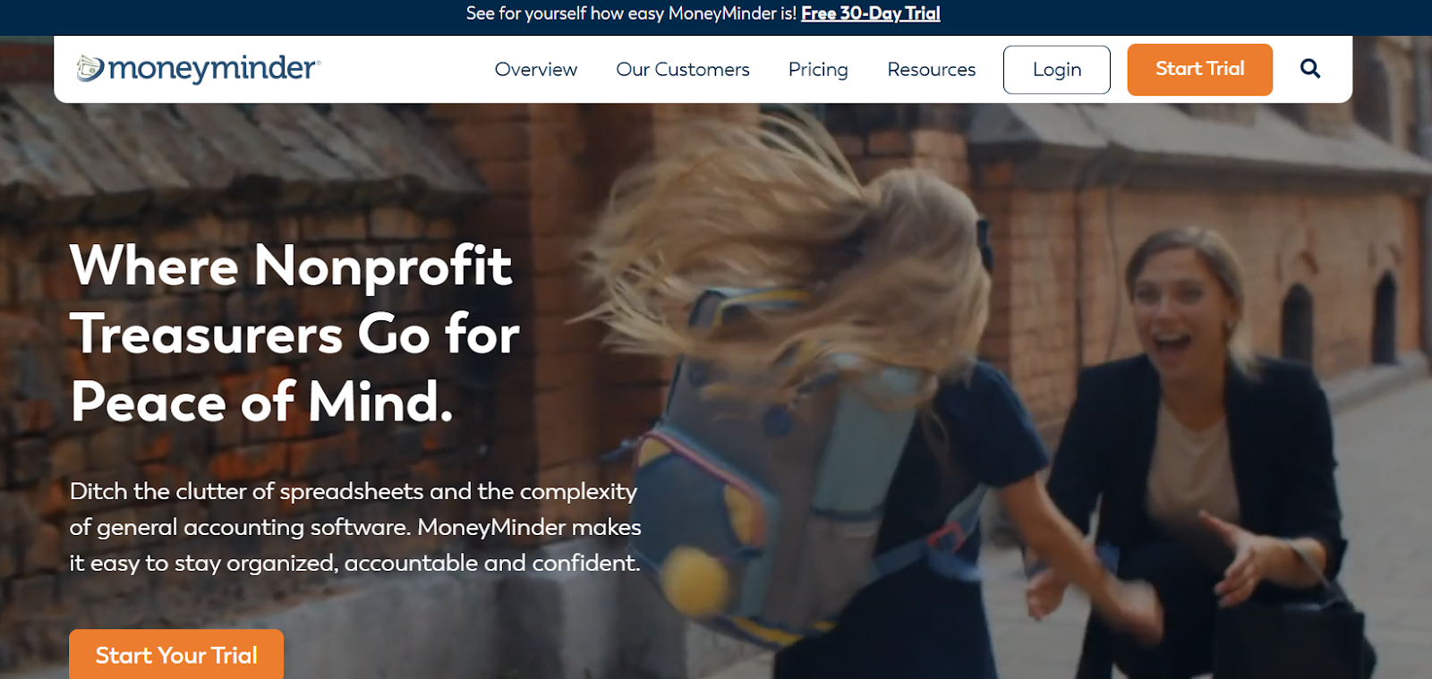 MoneyMinder nonprofit accounting software landing page