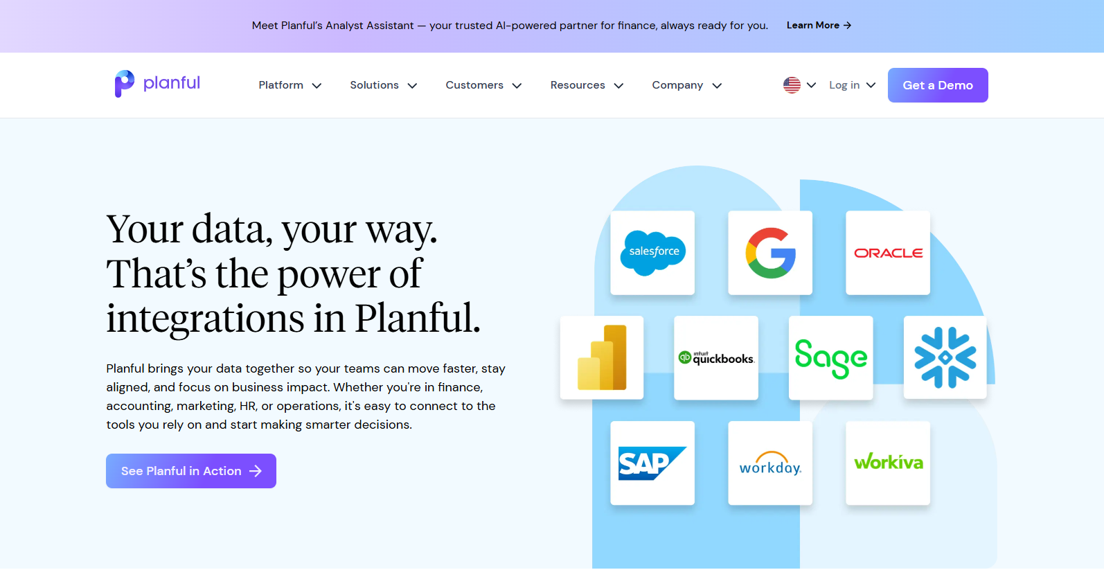Planful’s integrations landing page