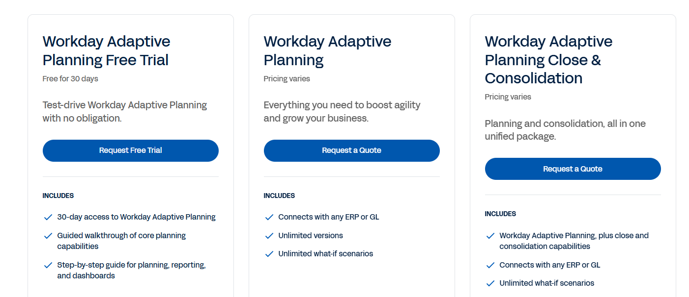 Workday Adaptive Planning pricing page