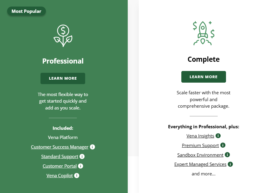 Vena Solutions pricing page