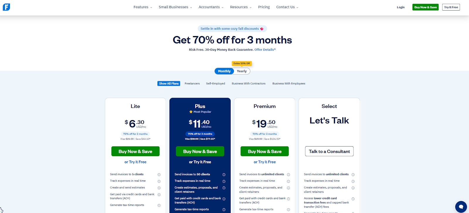 FreshBooks pricing plans