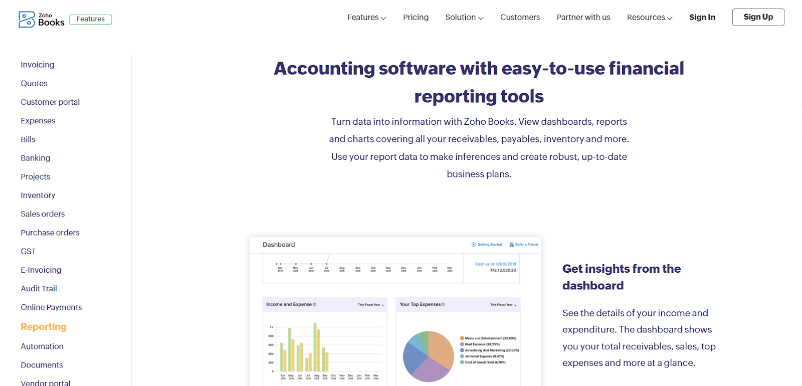 Zoho Books reporting tool